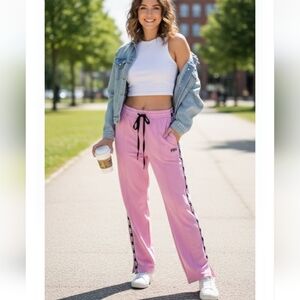 Pink Victoria's Secret Active Pocket Side High Waist Wide Leg Track Pants Size L